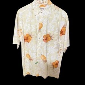 2/$20 Campia Floral Cream and Orange Shirt